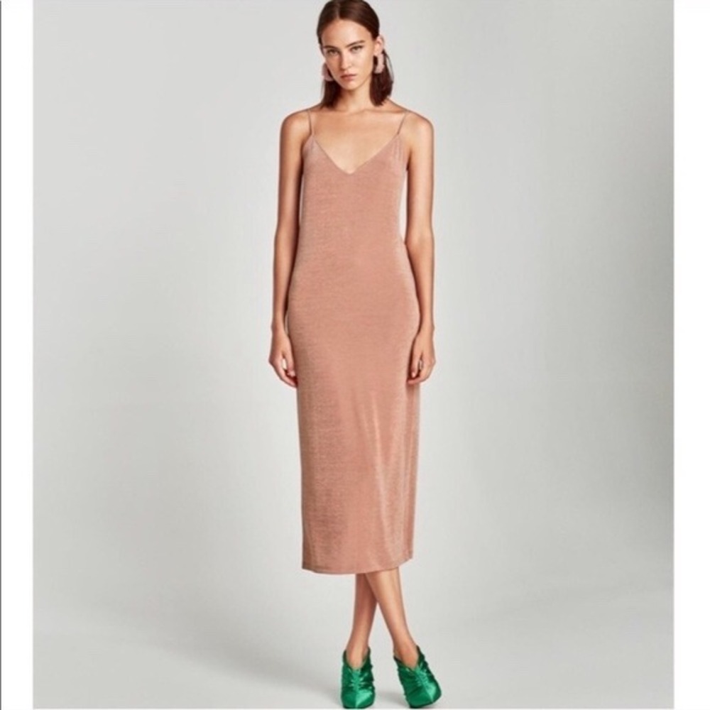 Zara Collection Mauve Slip Dress Midi‎ Bodycon Sleeveless Casual Dress Small